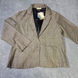 A La Tzarina Womens XL Blazer Khaki Tan Cotton Blend Single Buttn Texturd Jacket